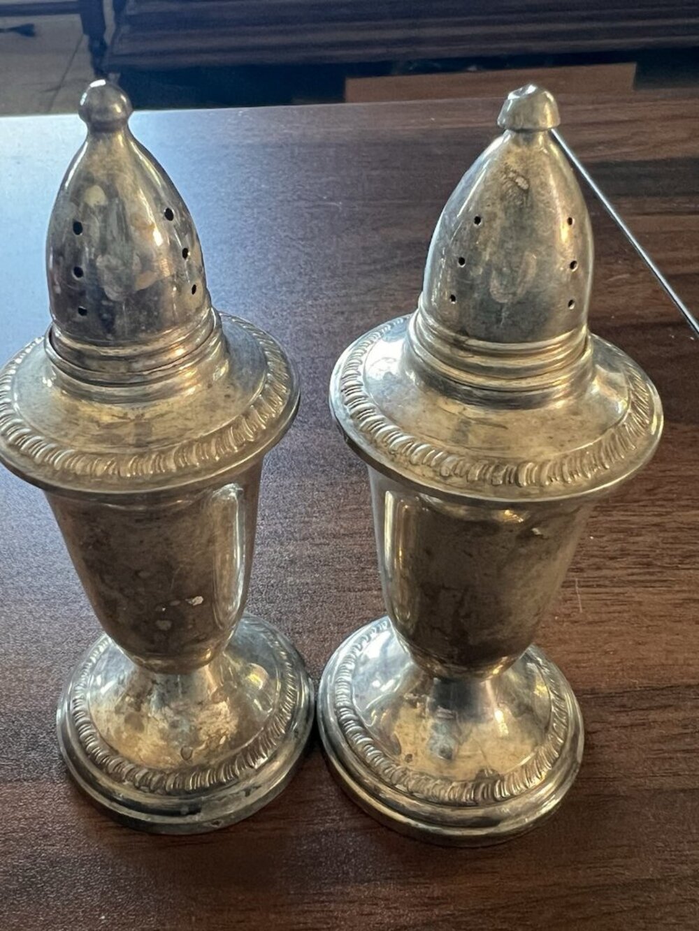 Vintage Sterling Silver Weighted Salt & Pepper Shakers Glass Lined By Crown 200g